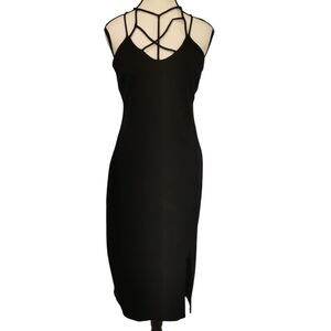 NWT Haute Monde Strappy Halter Bodycon Black Midi Dress - Sz L